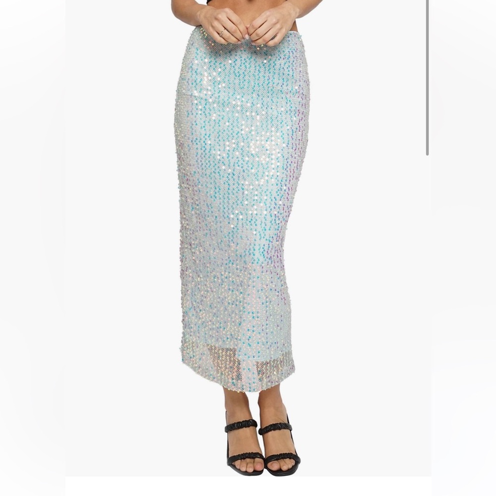 Know One Cares Sequin Mesh Midi Skirt